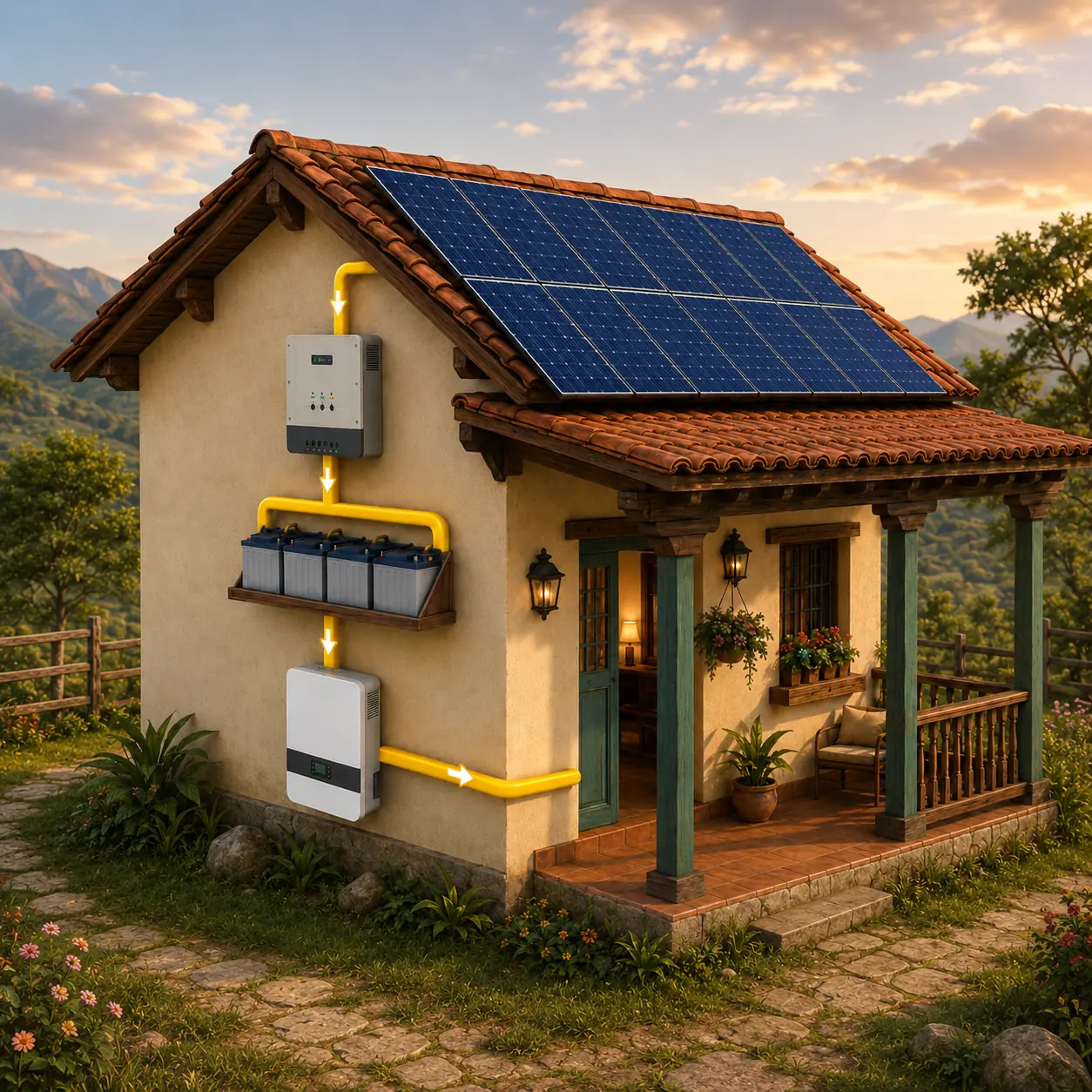 Sistema solar fotovoltaico aislado con baterías